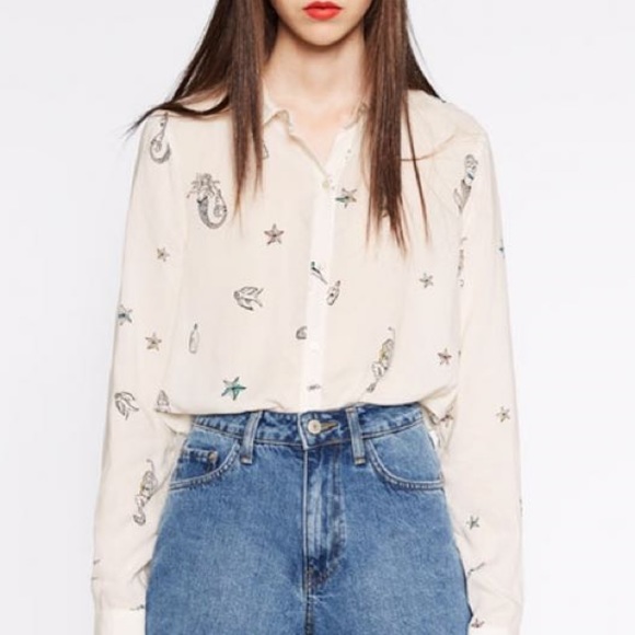Zara mermaid printed button down shirt - Picture 4 of 5